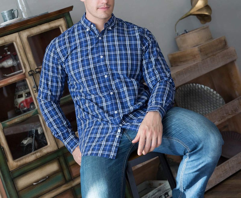 Double Pump Mens Button Down Shirts Cotton Long Sleeve Shirts Regular Fit(RM08LS01,L) - Image 2